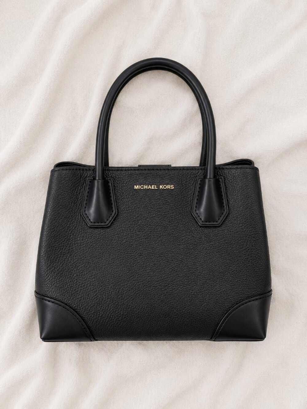 Michael Kors Pebbled Leather Satchel Tote Bag | Black | Gold Hardware